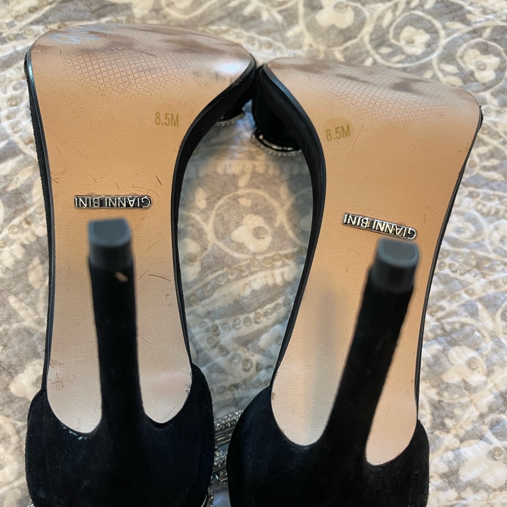 Gianni Bini Vivvia Suede Rhinestone Chain Heels black tie elegant - Picture 4 of 6
